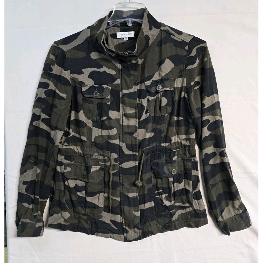Grace & Lace Camouflage Roll Tap Womens Jacket M Viscose Zip Up